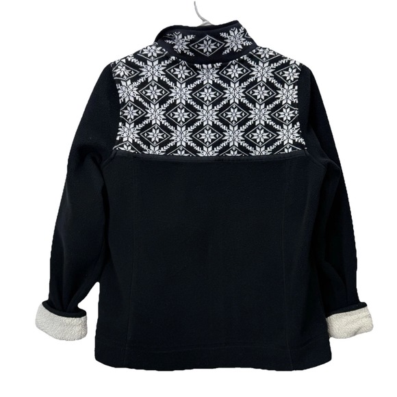 LL Bean Black White Fair Isle Full Zip Sweater Fleece Jacket Pockets Size SMALL - Picture 6 of 11